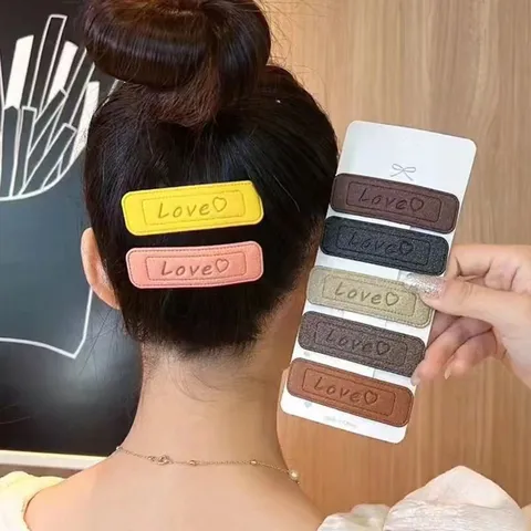 Sweet Candy Color Love Heart Letter Leather Hair Clips Cute Hairpin Hair Styling Accessories For Women Girls