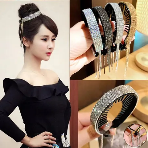 Rhinestone Tassel Hair Claw Clip Bun Maker Geometric Hair Accessories For Women Elegant Hair Styling Tool