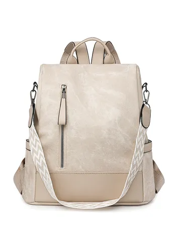 Women Fashion Soft PU Leather Backpack Casual Travel Anti-Theft Daypack Large Capacity School Bookbag With Woven Strap