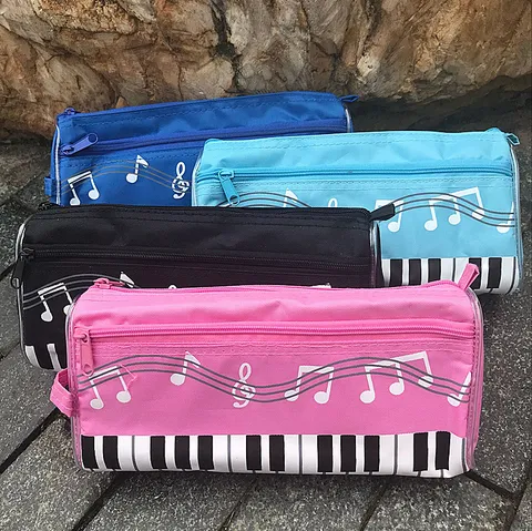 Estuche de Nylon de Doble Capa con Notas Musicales y Teclas de Piano para Estudiantes Material Escolar y de Oficina