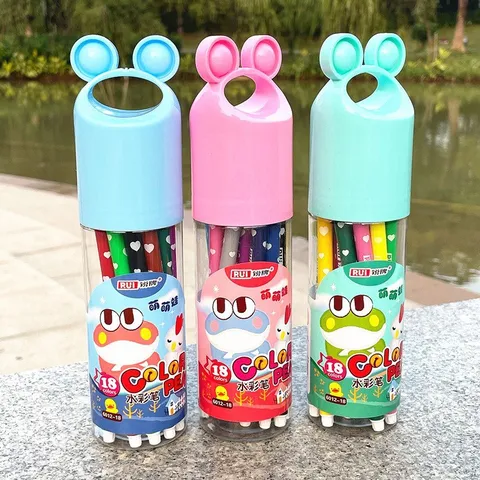 Kids Watercolor Pens Set Cute Frog Plastic Colored Drawing Pens Portable Barrel Art Supplies For Students And Painting