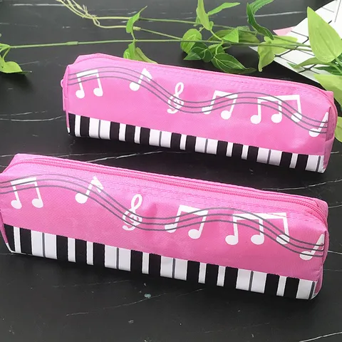 Estuche para Lápices de Lona Lindo Notas Musicales Teclas de Piano Bolsa de Papelería para Estudiantes