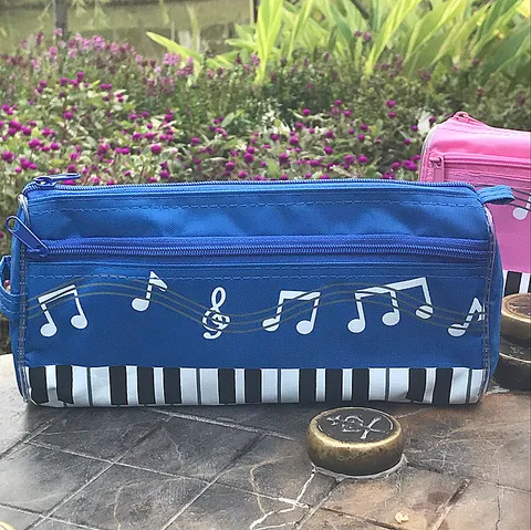 Estuche de Nylon de Doble Capa con Notas Musicales y Teclas de Piano para Estudiantes Material Escolar y de Oficina