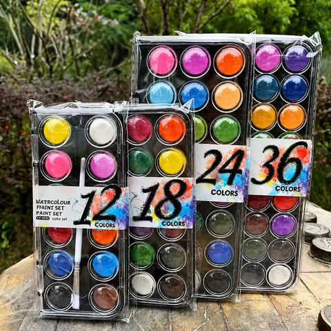 Kids Solid Watercolor Paint Set Portable Washable Watercolor Cake Palette With Brush Student Painting Art Supplies