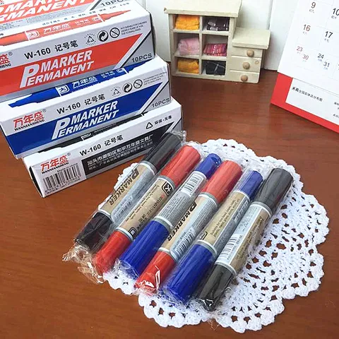 Bolígrafo Marcador Permanente de Doble Cabezal Marcador Impermeable a Base de Aceite para Oficina