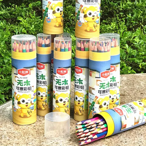 Niños Lindos Lápices de Colores Sin Madera Empaquetados en Barril Estudiante Dibujo Suministros de Arte HB Mina Multicolor Conjunto