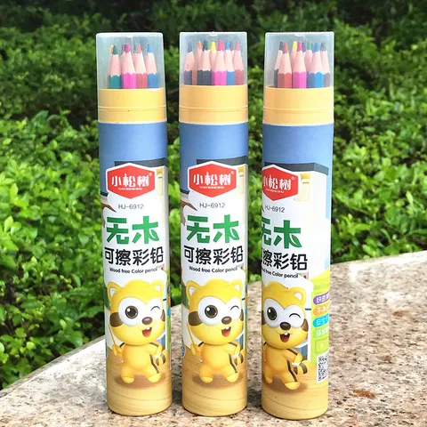 Niños Lindos Lápices de Colores Sin Madera Empaquetados en Barril Estudiante Dibujo Suministros de Arte HB Mina Multicolor Conjunto