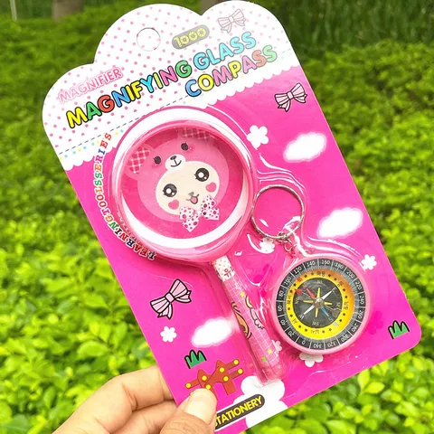 Niños Dibujos Animados Lupa y Brújula Juguete Set Portátil Educativo Ciencia Exploración Herramienta Estudiante Regalo