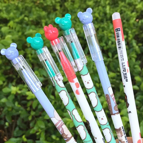 Bolígrafos De Gel Borrables Lindo Diseño De Oso De Dibujos Animados 0.5mm Bolígrafos De Escritura Para Estudiantes Suministros Escolares De Oficina