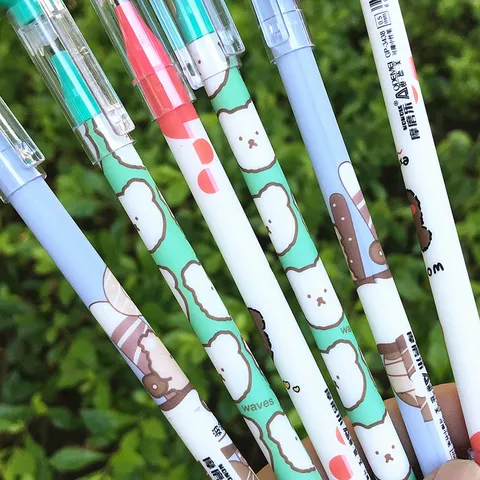 Bolígrafos De Gel Borrables Lindo Diseño De Oso De Dibujos Animados 0.5mm Bolígrafos De Escritura Para Estudiantes Suministros Escolares De Oficina