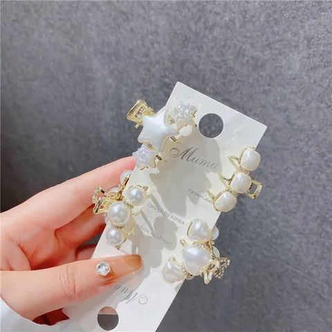 Korean Style Geometric Alloy Hair Claw With Artificial Pearl And Rhinestone Women Hair Accessories Daily Hair Styling Clip