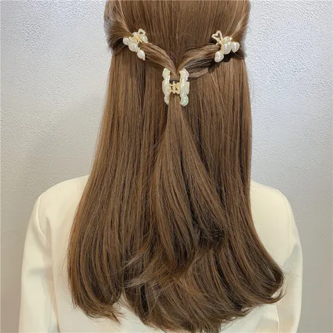 Korean Style Geometric Alloy Hair Claw With Artificial Pearl And Rhinestone Women Hair Accessories Daily Hair Styling Clip