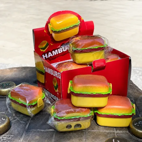 Creative Hamburger Shaped Pencil Sharpener Novelty Plastic Stationery With Eraser Cute Desk Accessory For Students Office