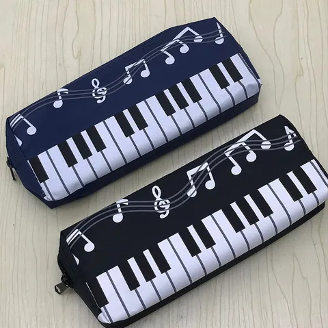 Estuche para Lápices de Lona con Patrón de Teclas de Piano y Notas Cuadrado de una Sola Capa Estuche de papelería con Cremallera para Estudiantes