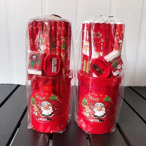 Set de Lápices HB de Navidad Empaquetado en Tubo Con Goma Regla Sacapuntas Útiles Escolares de Oficina