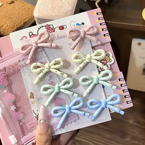 Cute Sweet Polka Dot Bowknot Hair Clip Resin Side Hairpin Korean Style Fashion Hair Accessories For Women Girls