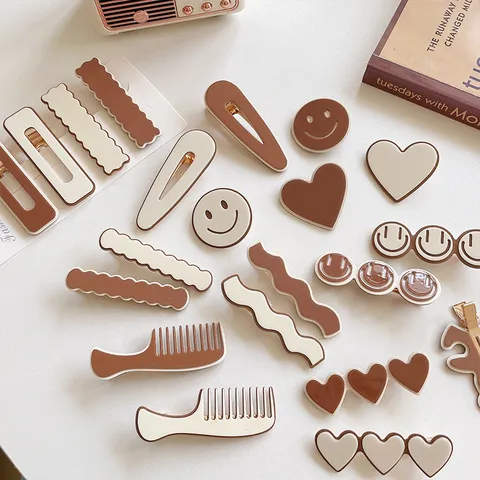 Cute Coffee Color Resin Alloy Hair Clip Women Side Clip Duckbill Hairpin Sweet Hair Styling Tool Fashion Hair Accessories