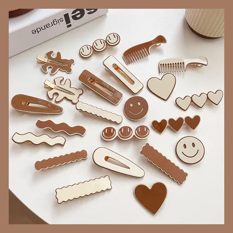 Cute Coffee Color Resin Alloy Hair Clip Women Side Clip Duckbill Hairpin Sweet Hair Styling Tool Fashion Hair Accessories