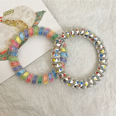 Colorful Gradient Telephone Wire Hair Ties Silicone Spiral Hair Ropes Cute Star Hair Accessories For Women Girls