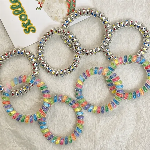 Colorful Gradient Telephone Wire Hair Ties Silicone Spiral Hair Ropes Cute Star Hair Accessories For Women Girls
