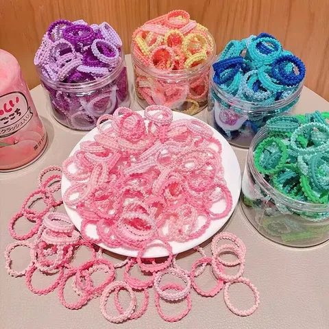 Cute Kids Floral Lace Edge High Elastic Hair Ties Portable Canned Hair Bands Children Hair Accessories Set