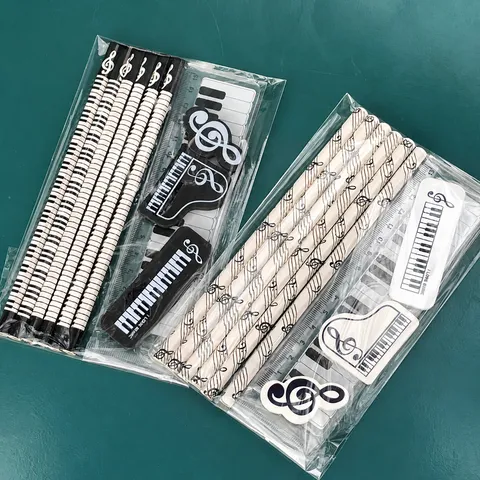 Papelería Musical Creativa Teclas De Piano Notas Lápices Borradores Regla Escuela Suministros De Aprendizaje Regalo De Papelería Para Niños