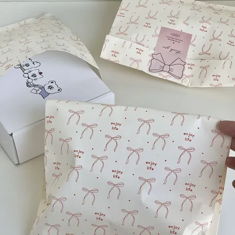 Ins Style Bow Print Kraft Paper Bag Gift Packaging Bag Cute Bowknot Flat Paper Bag Ziplock Bubble Bag For Party Birthday