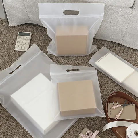 Bolsas Express de Plástico Transparente Esmerilado Grueso Bolsas de Embalaje Impermeables con Asa y Tira Autosellante