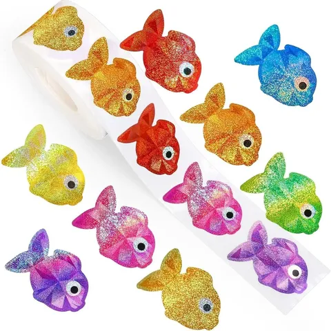 Colorful Small Fish Laser Stickers Roll Children Toy Journaling Craft Decorative Adhesive Labels Waterproof