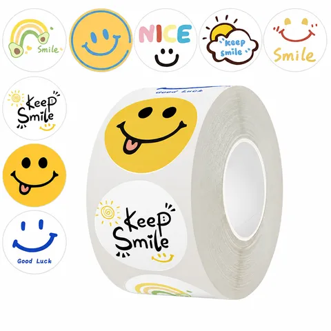 Süße Smiley-Gesicht Aufkleber Rolle Cartoon Dekorative PVC Aufkleber Für Kinder Belohnung Schule Schreibwaren Scrapbook Handwerk
