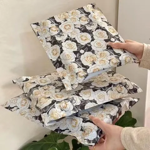 Waterproof Plastic Mailing Bags Camellia Floral Pattern Courier Envelopes Self Sealing Packaging For Clothing