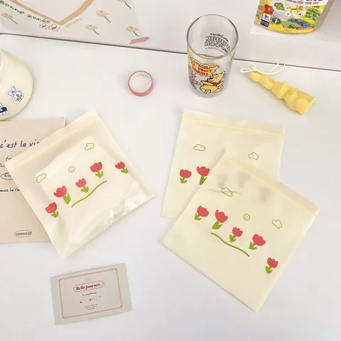 Korean Ins Style Cute Thickened Eco Friendly Ziplock Bag Plastic Food Packaging Bag Cute Bow Storage Bag