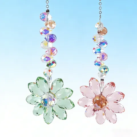 Artificial Crystal Flower Suncatcher Prism Rainbow Maker Hanging Ornament AB Color Window Wind Chime Home Decor Gift