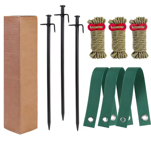 Heavy Duty Tree Stake Kit Windproof Plant Support Straps Ground Spikes With Reflective Ropes For Garden Plant Support