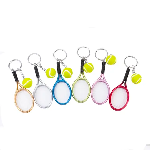 Creative Tennis Racket And Ball Keychain Sports Souvenir Pendant Metal Plastic Keyring Bag Hanging Ornament Gift