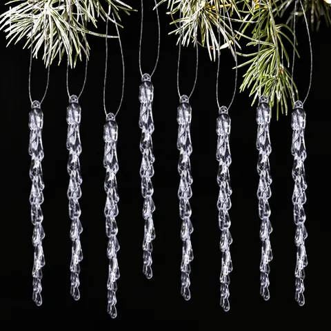 Noël Pendentifs Glaçons en Acrylique Transparent Bleu Rose Ornements Suspendus Glaçons Décoratifs pour Fête de Vacances Maison