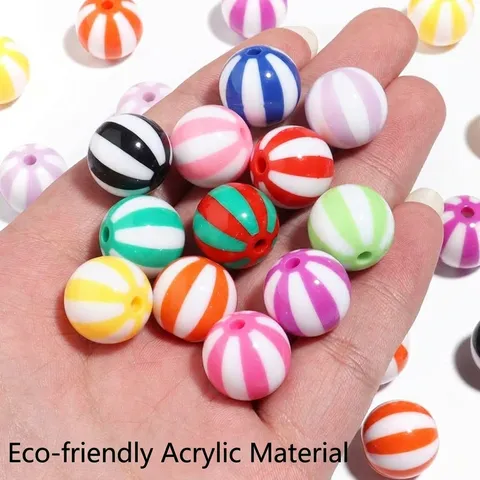Acrylic Striped Beads Two-Tone Watermelon Round Beads For DIY Jewelry Making Crafts Phone Chain Decorative Jewelry Accessories