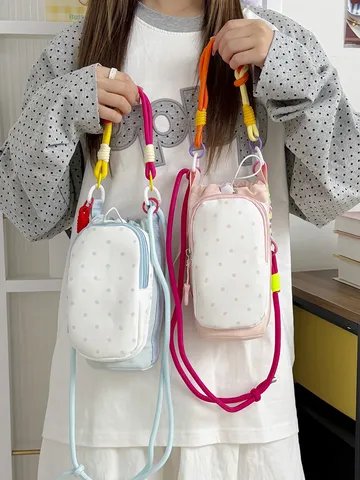Koreanische Dopamin Polka Dot Kordelzug Umhängetasche Handy Tasche Süße Mini Canvas Schultertasche Tägliche Wasserbecher Tasche Für Frauen