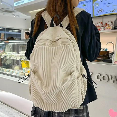 Kord Casual Rucksack Für Jugendliche Schule Büchertasche Vintage Einfarbig Reise Daypack Mit Kordelzug Taschen