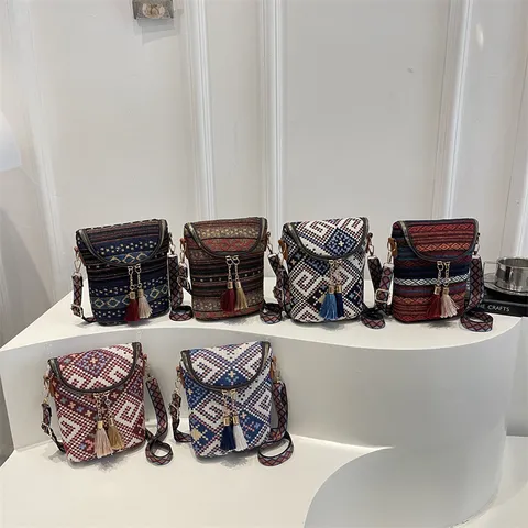 Boho Ethnisch Geometrisch Gewebte Umhängetasche Vintage Schultertasche Mit Quaste