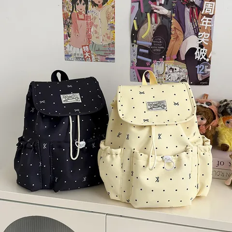 Japanischer Stil Studenten Kleiner Rucksack Punkte Schleife Druck Frisch Süß Lässiger Reise Schulranzen Für Teenager