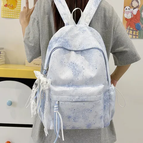 Zaino scolastico casual con stampa di stelle per adolescenti Zaino da viaggio leggero con ciondolo