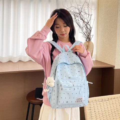 Japanischer Süßer Polka Dot Casual Rucksack Schleife Große Kapazität Schule Büchertasche Nylon Reise Daypack Für Teenager Mädchen