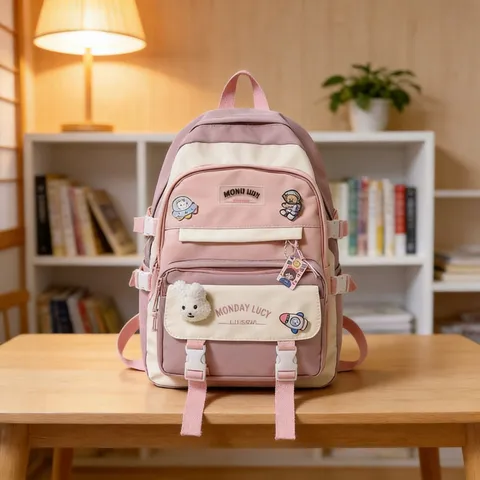 Mädchen Casual Nylon Rucksack Farbabstimmung Schule Büchertasche Großes Kapazität Casual Daypack Für Schüler Jugendliche