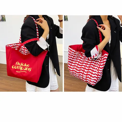 Damen Nylon Tragetasche Große Kapazität Lässige Umhängetasche Kariert Druck Ästhetische Tägliche Handtasche Süßer Koreanischer Stil Reversibel