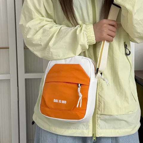 Farbblock Nylon Umhängetasche Leichte Street-Trend Schultertasche Reißverschluss Handy Tasche Damen Tägliche Pendler Handtasche