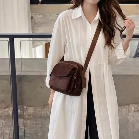 Damen Kord Umhängetasche Casual Mehrfachtaschen Schultertasche Tägliche Vintage Messenger Tasche Weibliche Handtasche
