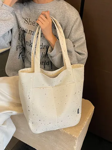 Minimalistische Nylon Tote Bag Für Damen Große Kapazität Lässige Umhängetasche Sternenmuster Handtasche Tägliche Pendler Achseltasche