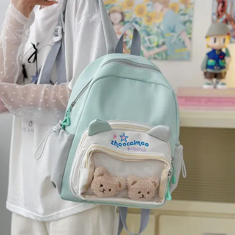 Süßer Transparenter Schulrucksack Nylon Patchwork Casual Daypack Für Kinder Studenten Wasserdicht Leichtes Buchtasche