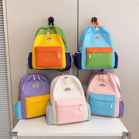 Kinder Süß Kontrastfarbe Schulrucksack Nylon Leichter Casual Schulranzen Für Jungen Und Mädchen Täglich
